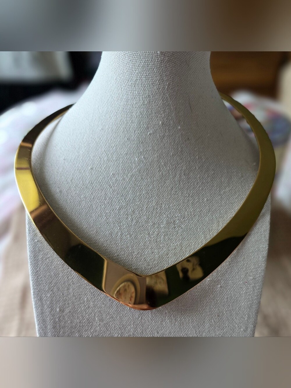 Vintage Minimalist Gold Brass V-Shape Collar Choker Torque Necklace